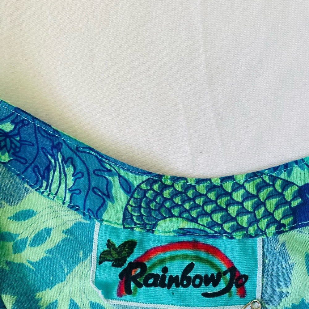 Rainbow Teal & Aqua Floral Mini Dress - Abstract Print - Size L - Picture 8 of 10